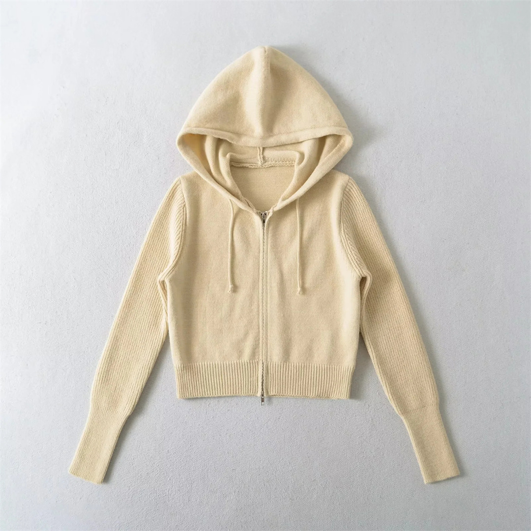 Ladies Cropped Drawcord Zip-Up Hoodie