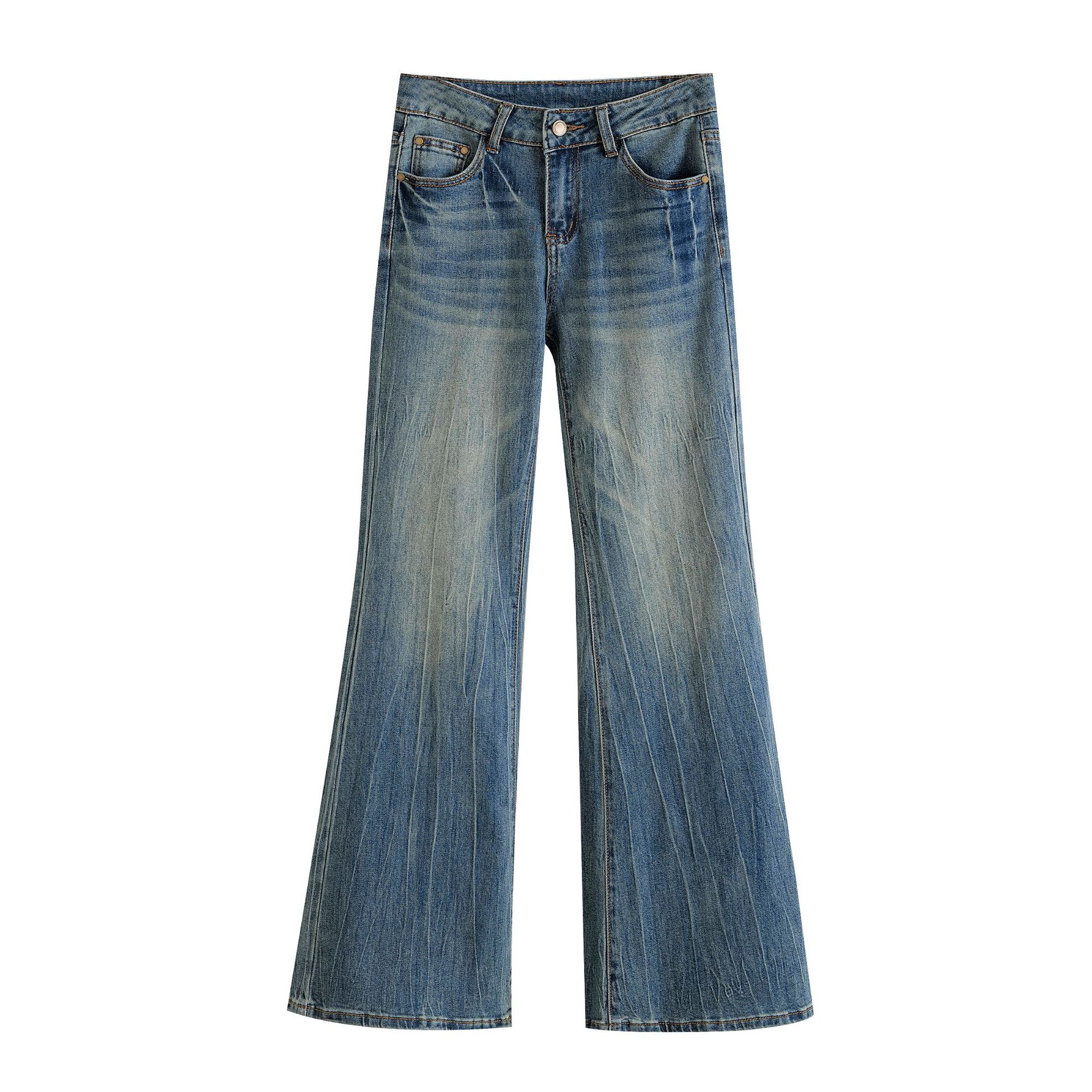 Mid low waist floor length flared pants jeans