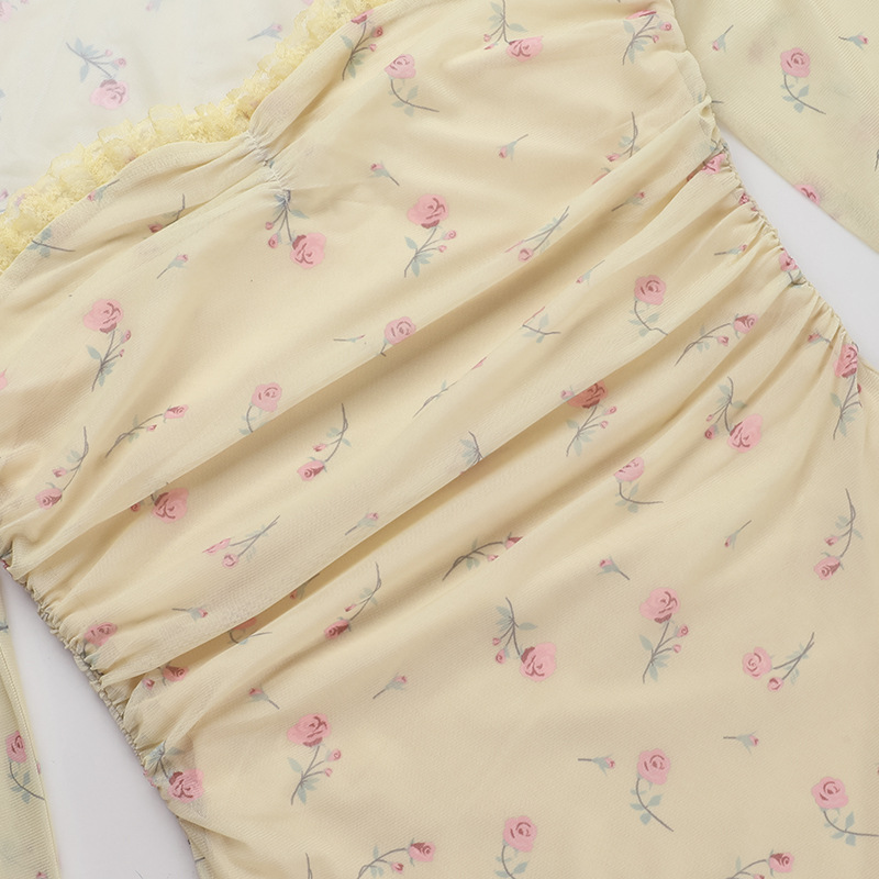 Vintage Square Neck Full-Sleeve Fitted Elastic Polyester Dress
