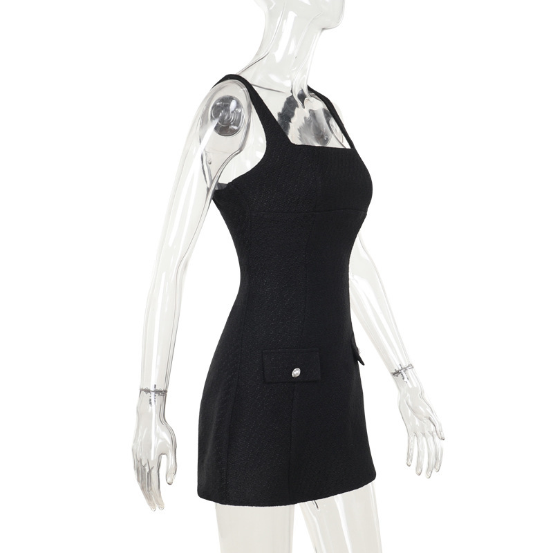 Geometric Neckline Sleeveless Ruched Back Polyester Dress