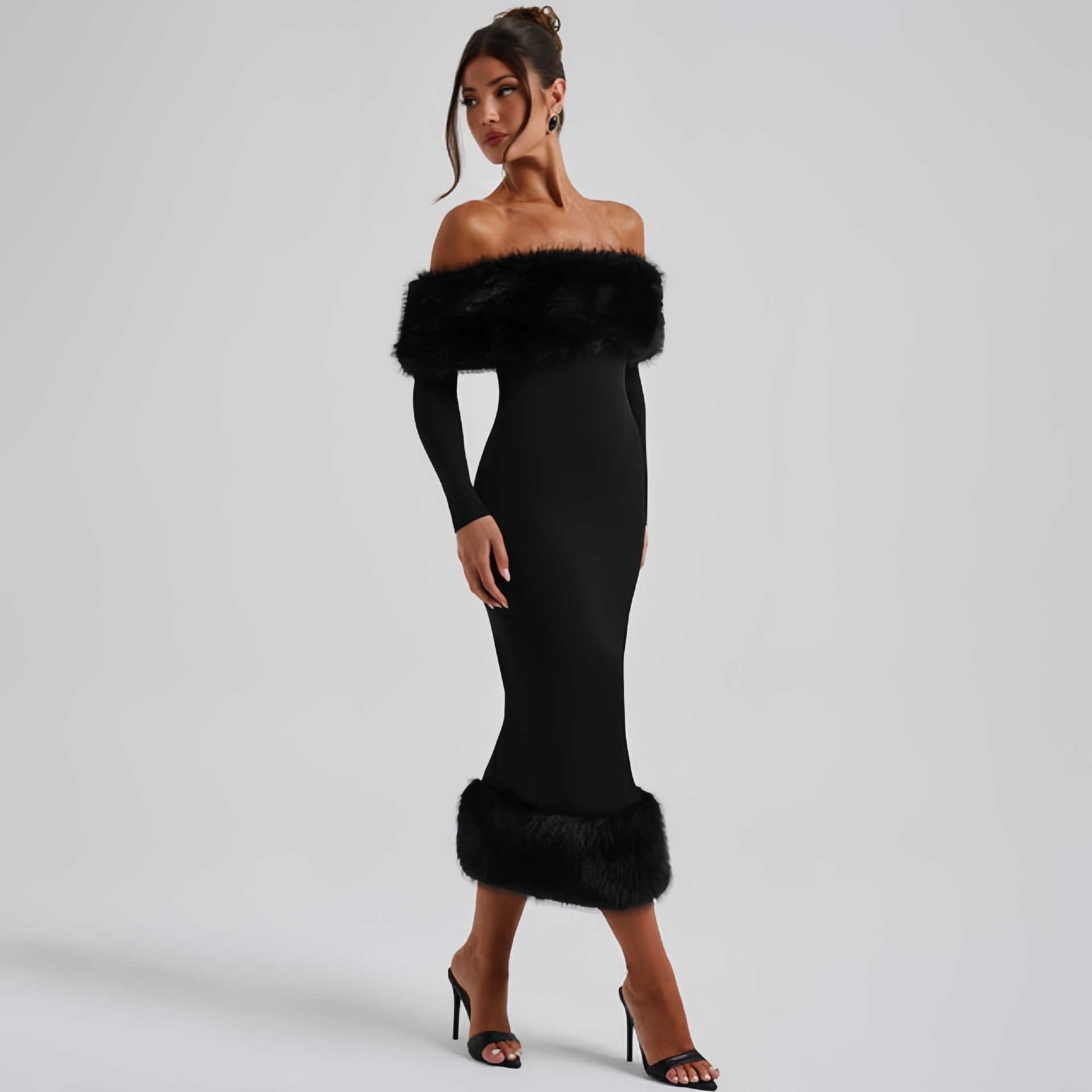 One neck long sleeved temperament slim fit dress