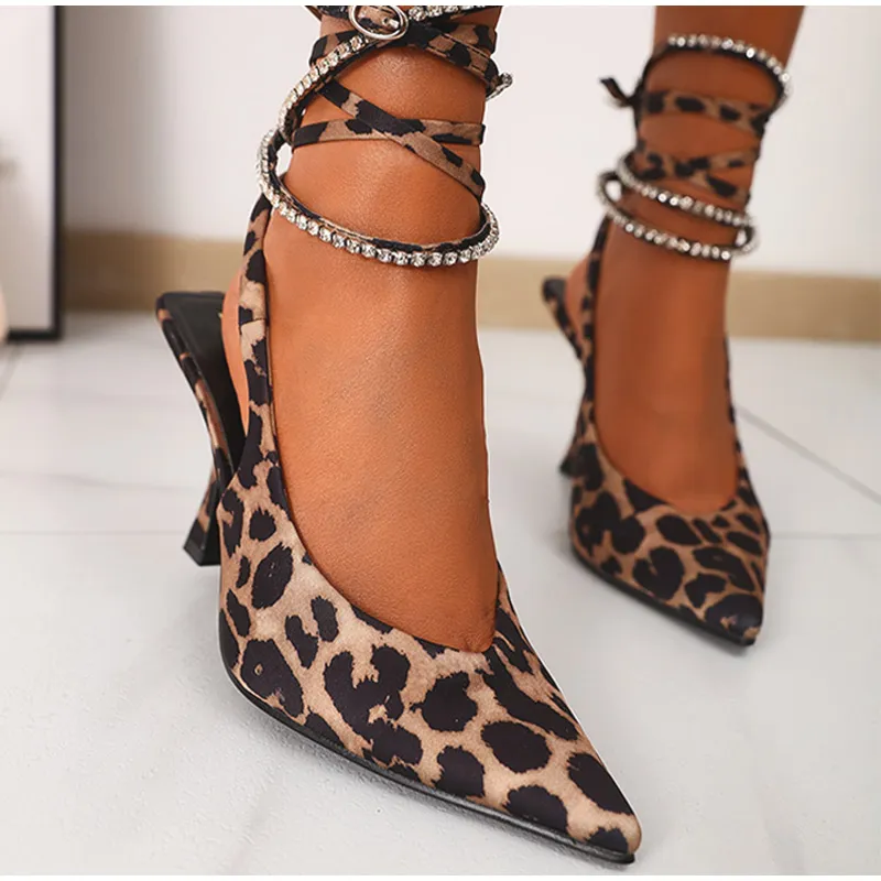 Sexy Heels Women Sandals Lace-up Pointed Toe Thin High Heels Slingback Lady Ankle Strap Party Shoes Female Mules New