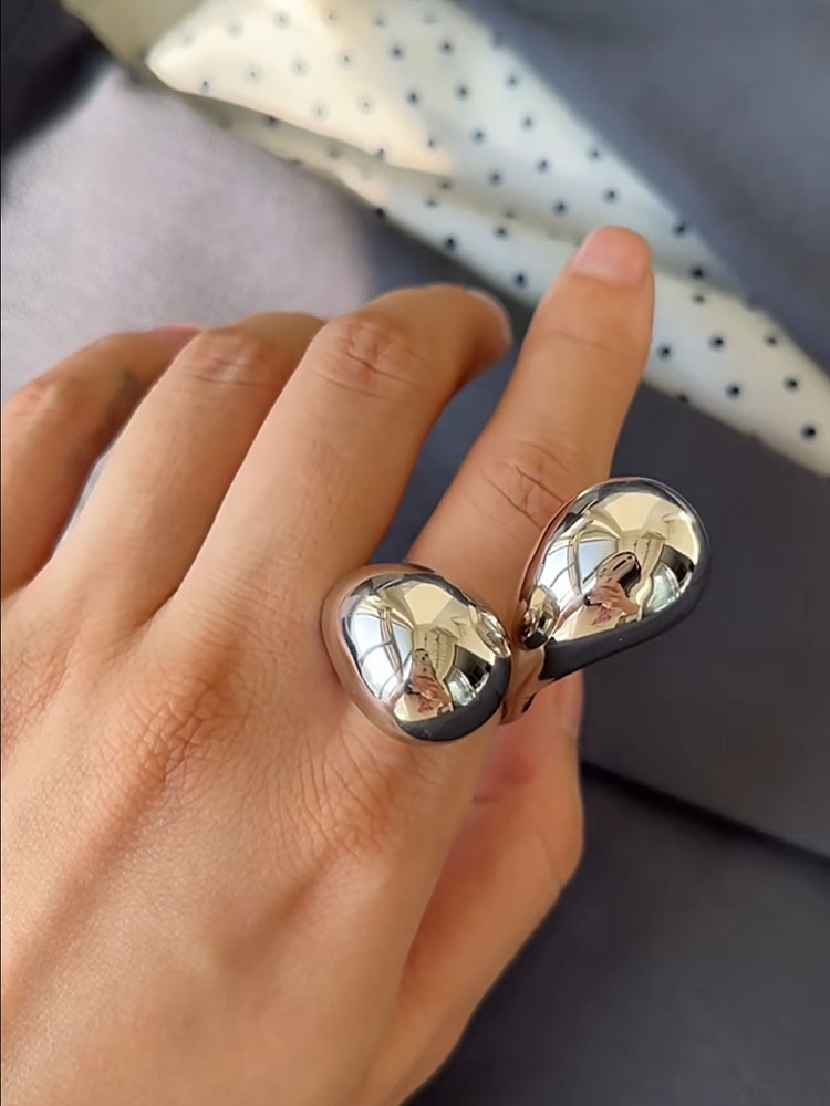 Chunky Metal Double Water Drop Brass Open Rings for Women Men European American Unique Punk Hip-hop Jewelry Accessories