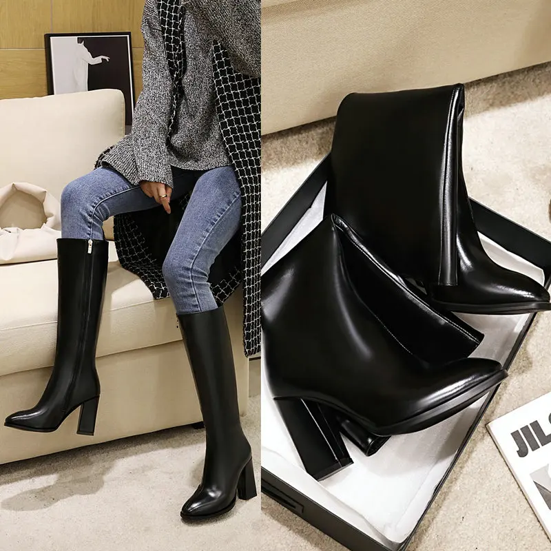 High Heels Fashion Party Night Club Shoes Woman Winter Warm Western Boots Large