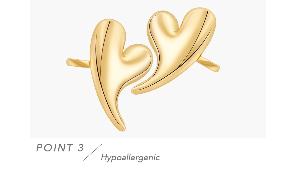 Large Heart Ring For Women Bi Finger Brass Gold Plated Fashion Jewelry Copper Everydaywear Luck Romantic