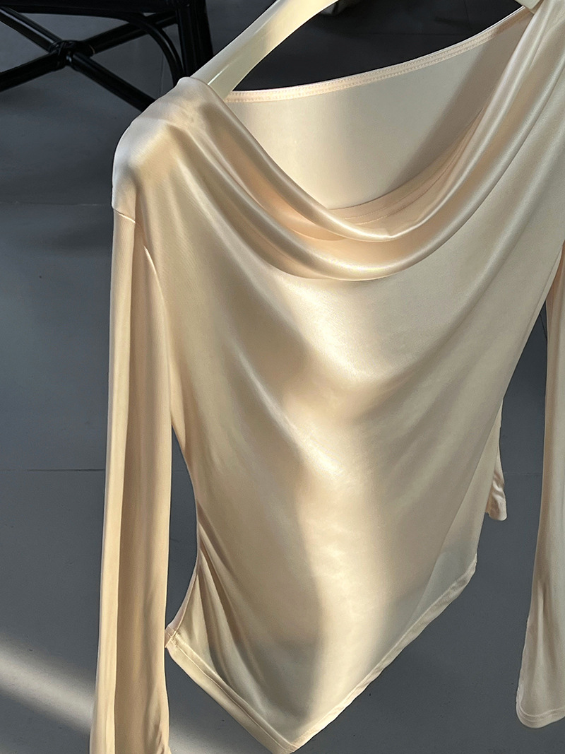 Women Slim Solid Cowl Neck Elongated Sleeve Tee