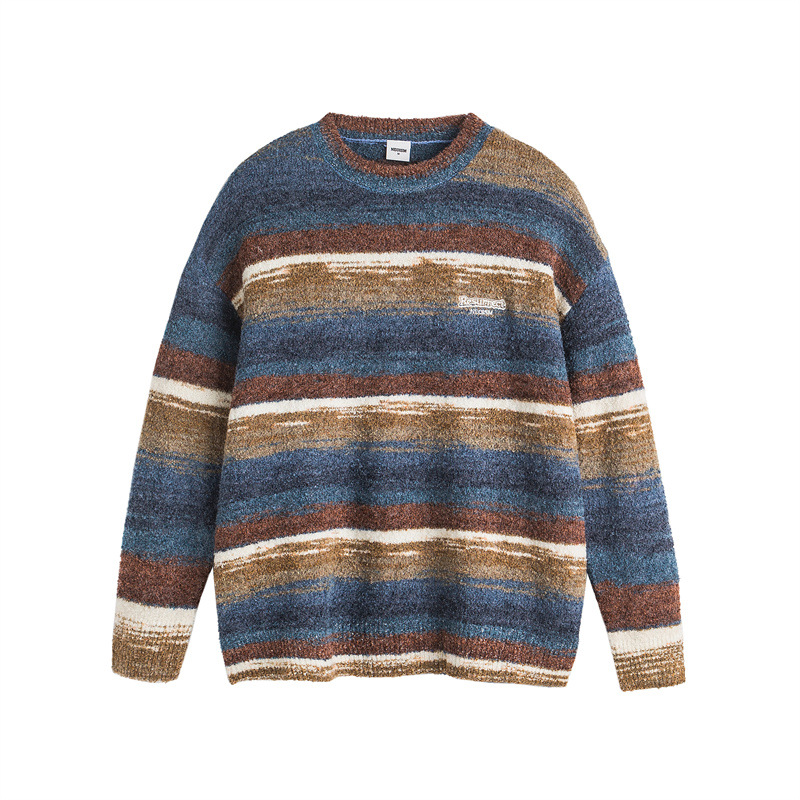 Japanese Workwear Unisex Multi-Color Stripe Crew Sweater