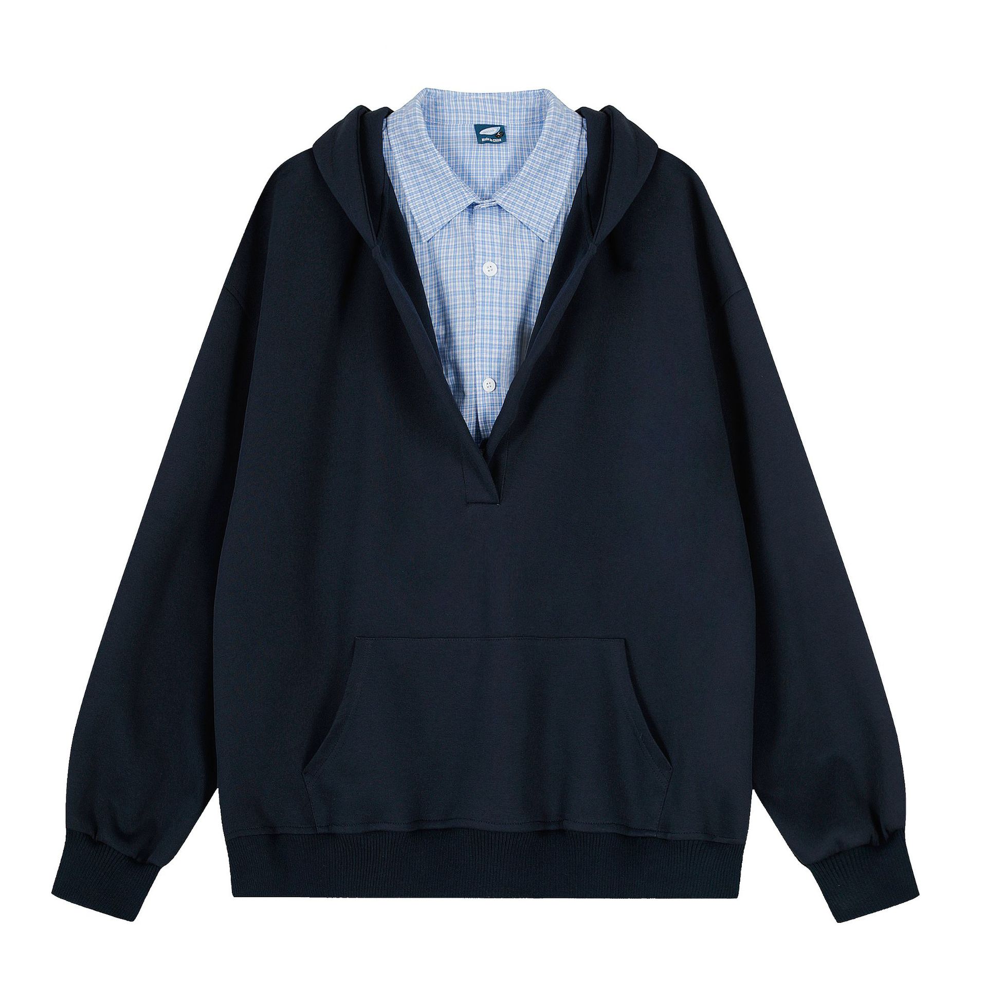 American Checkered Patchwork Hood Sweatshirt