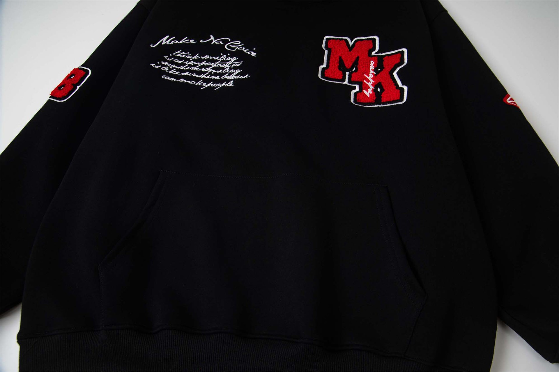 Text Embroidered Long Sleeve Oversized Cotton Hoody