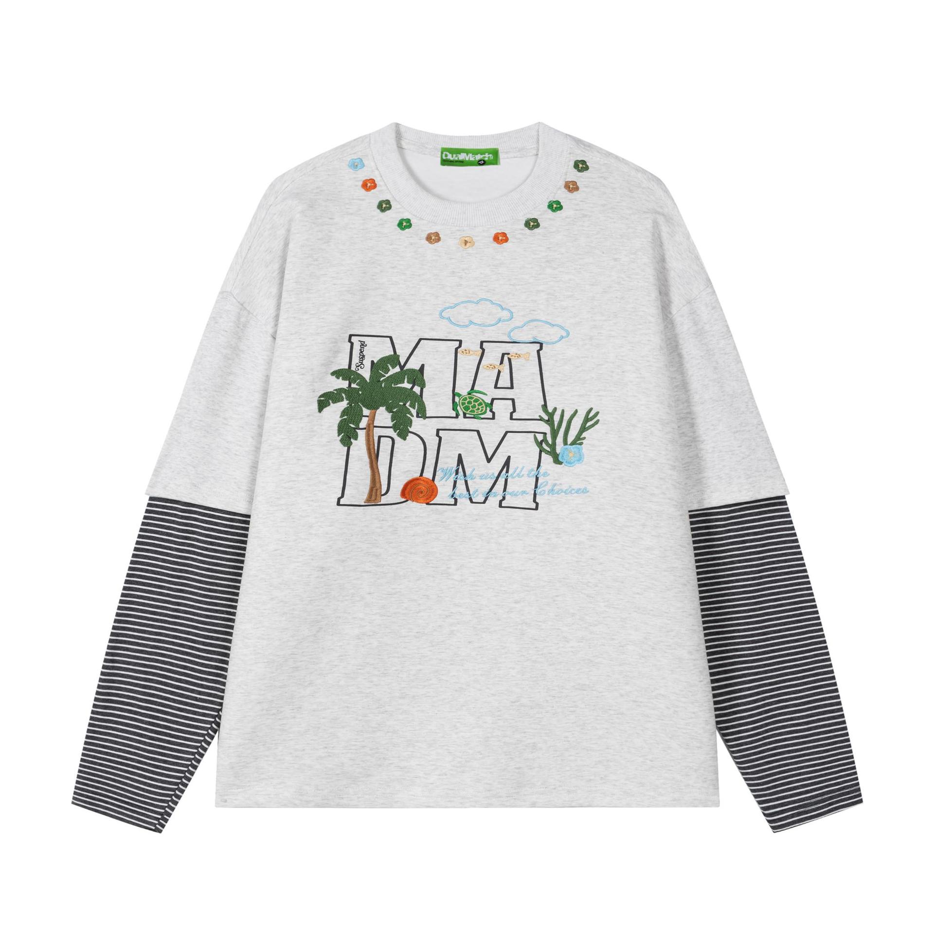 Cotton Jewel Print Mock Layered Sweatshirt
