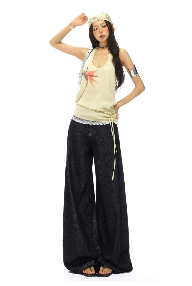 Light Blue High-Waisted Loose Fit Wide-Leg Jeans for Women, Casual Floor-Length Straight Leg Pants