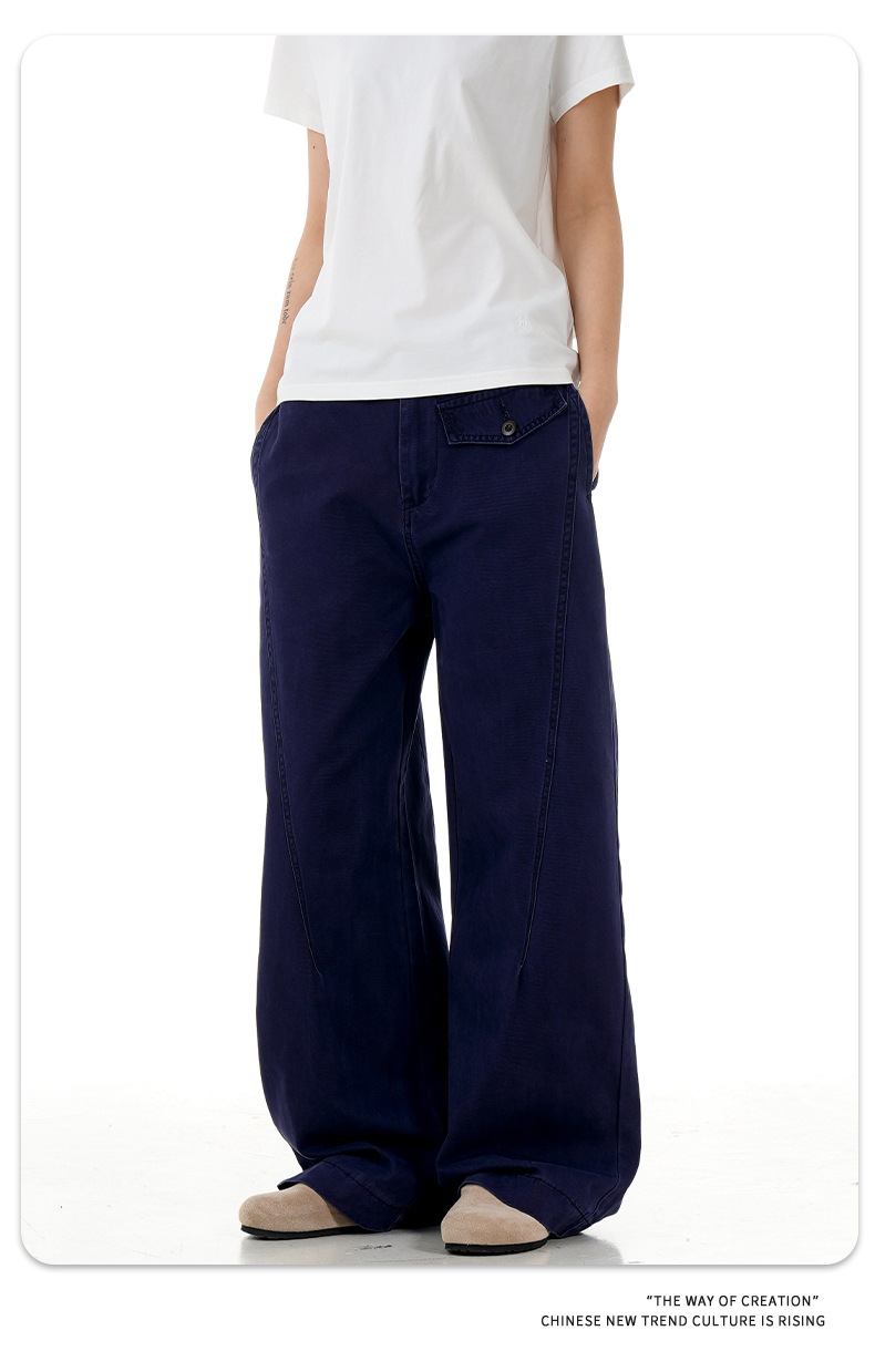 Straight Leg Work Pants with Accordion Fake Pocket Design for Men and Women