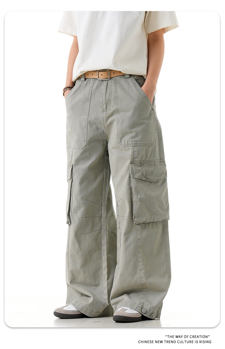 Straight Leg Work Pants for Men and Women Street Loose Wide-Leg Aged Casual Long Trousers