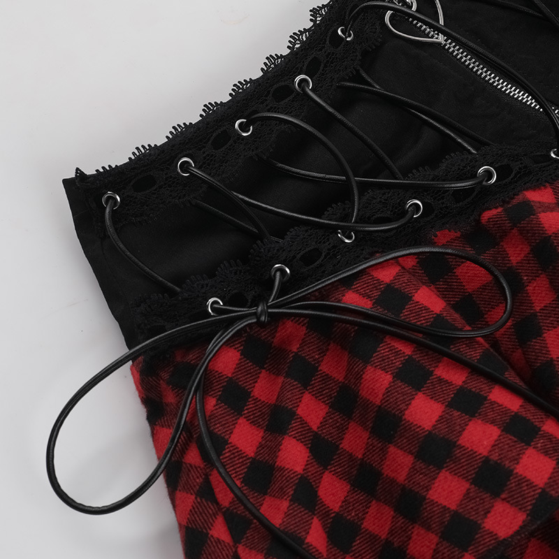 Ladies Sexy Striped Plaid Paneled Skirt
