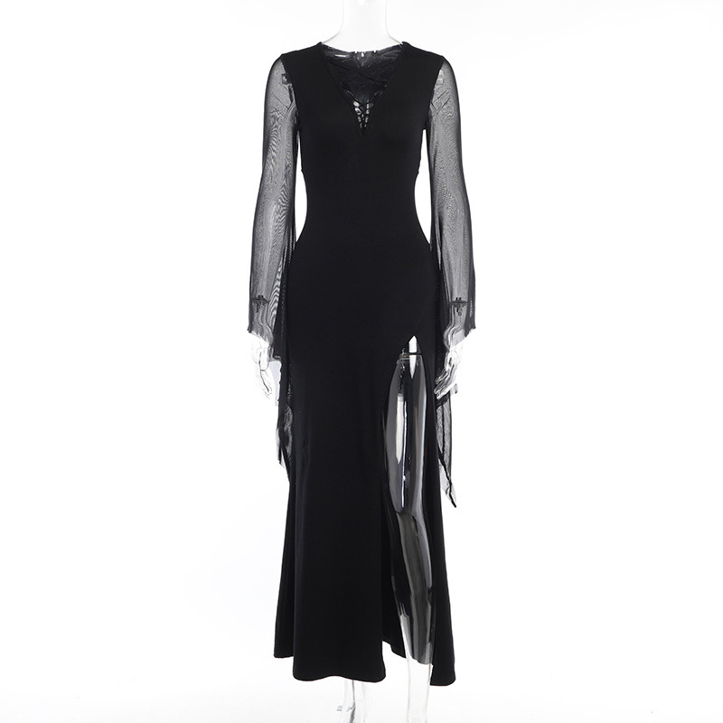 Private Lady V-Neck Long Sleeve High Waist Dress