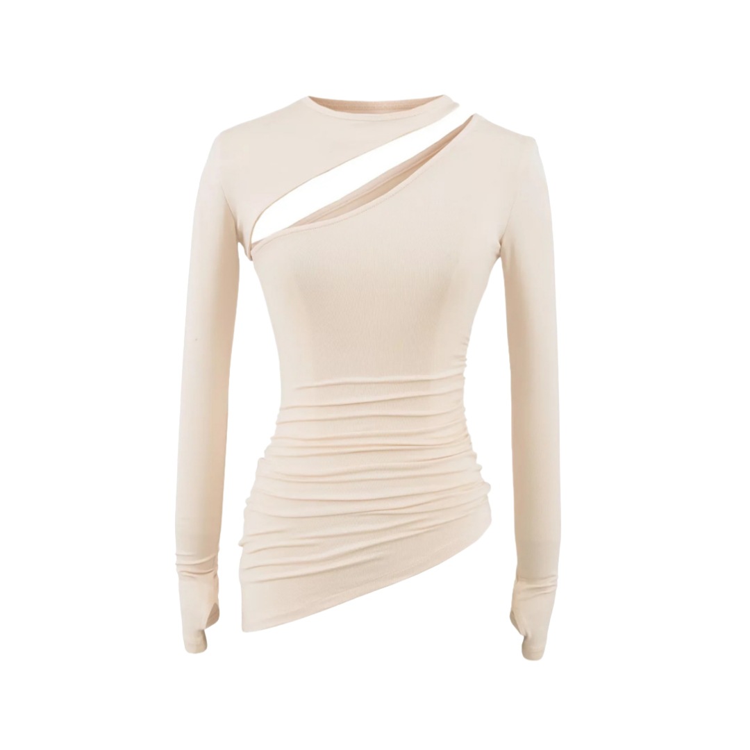 Irregular Collar Slim Removable Strap Full Arm Top