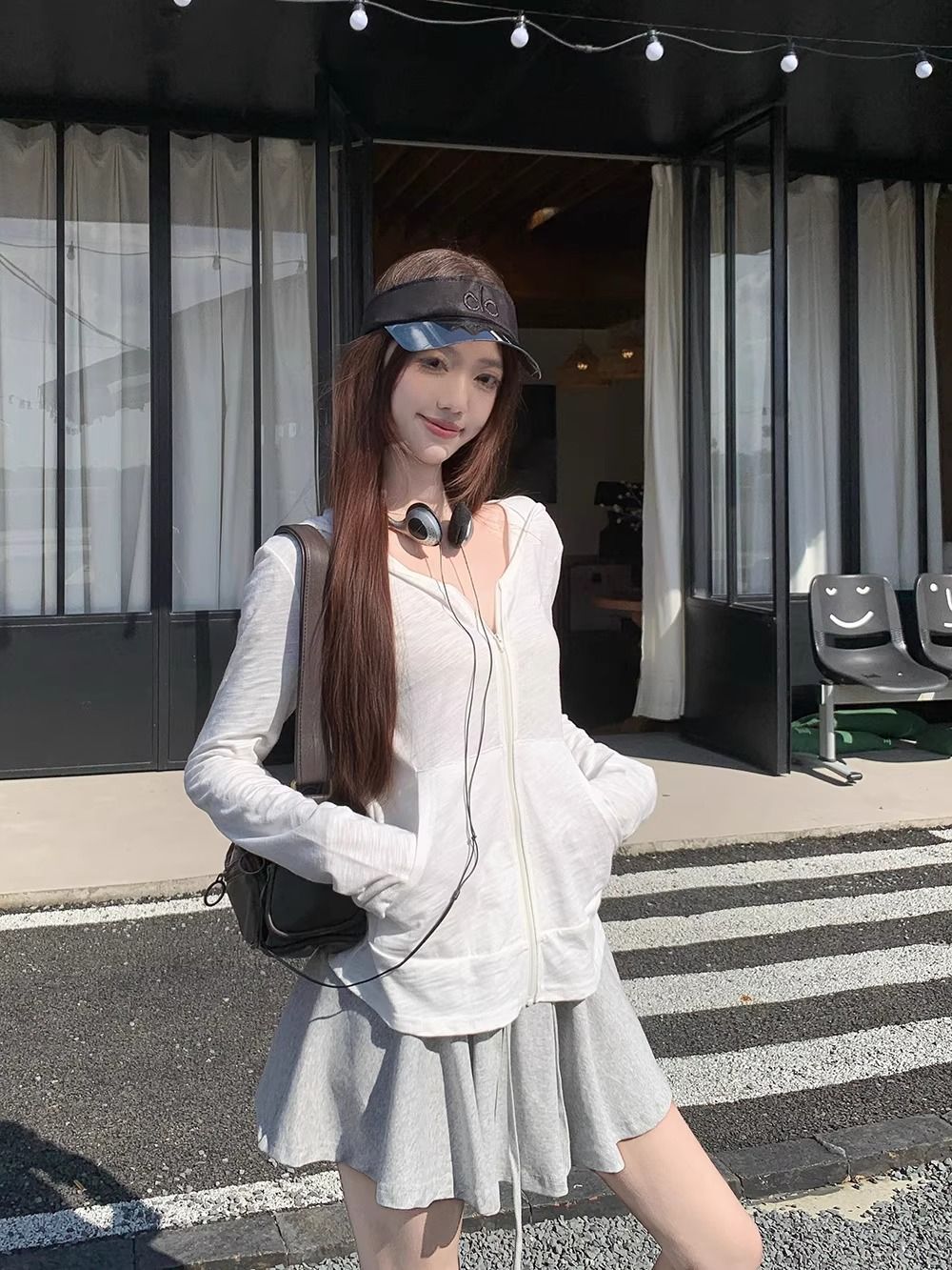 Cream Korean-Japanese Cardigan UV Hood Jacket