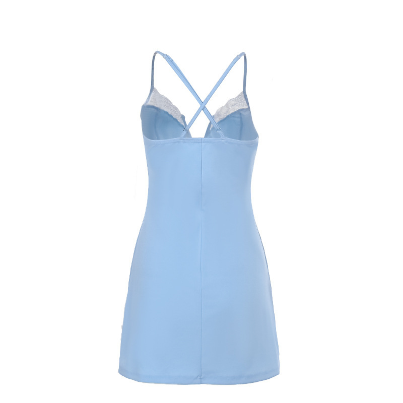 Sleeveless Short Plunging Polyester Dress