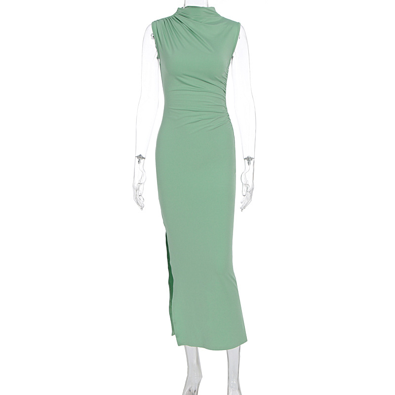 Mock Neck Side Split Bodycon Maxi Dress