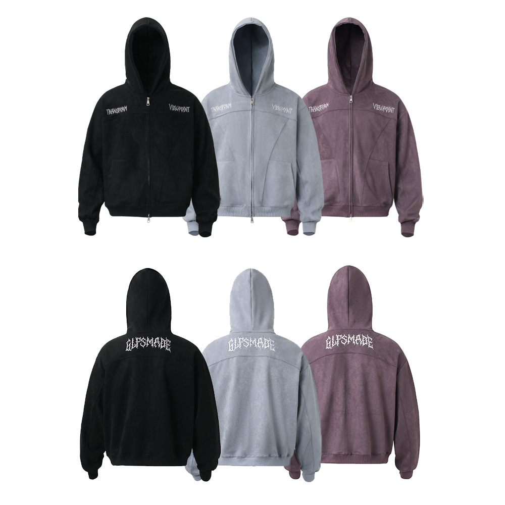 Retro Color-Block Letter Print Hooded Zip-Up Sweater