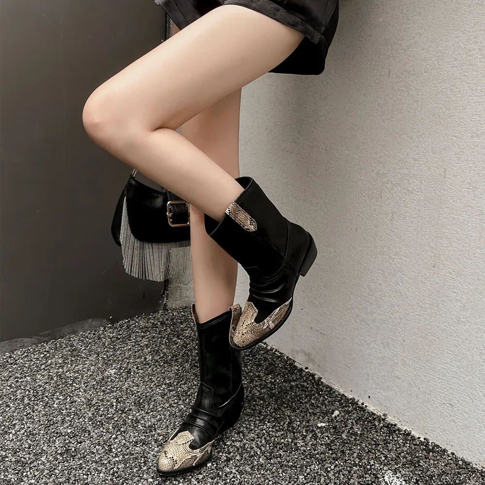 Western Women Short Boots Fashion Pleated Genuine Leather Shoes Woman Office Lady Retro Autumn Winter