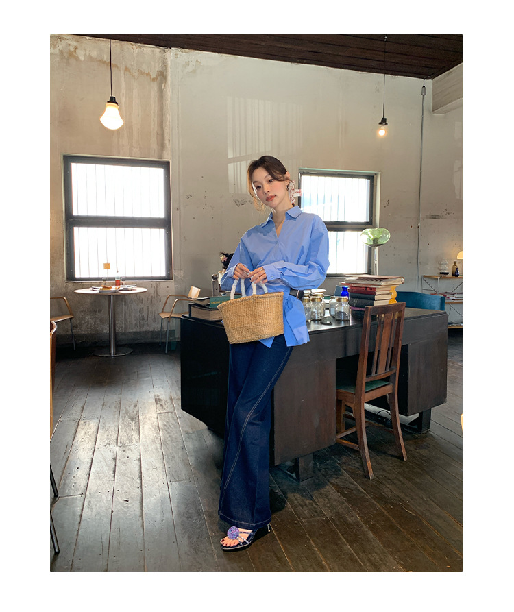 Ladies' Oversized Polo Collar Full Sleeve Gathered Shirt