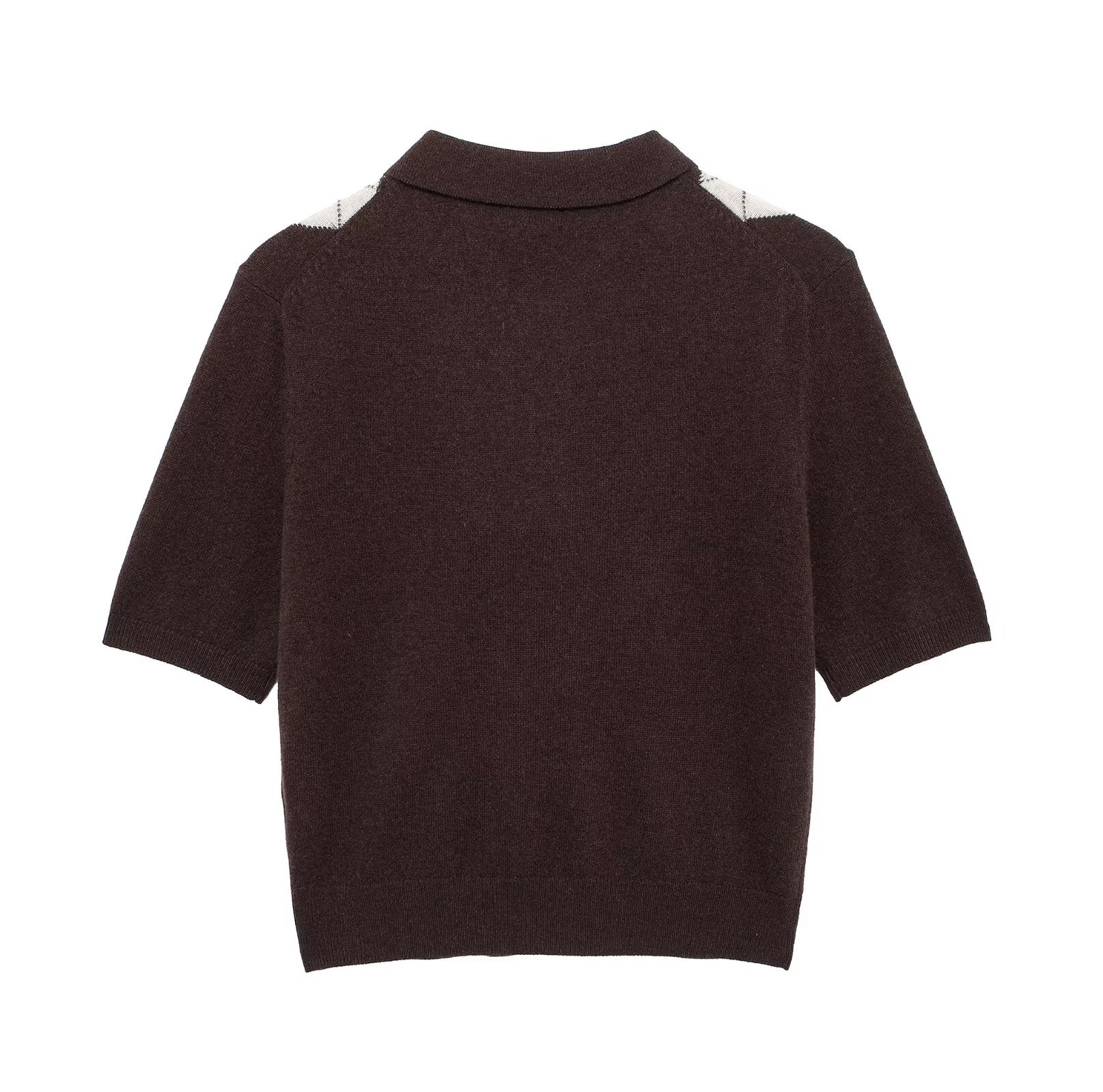 Lozenge Elbow-Length Button Placket Pullover