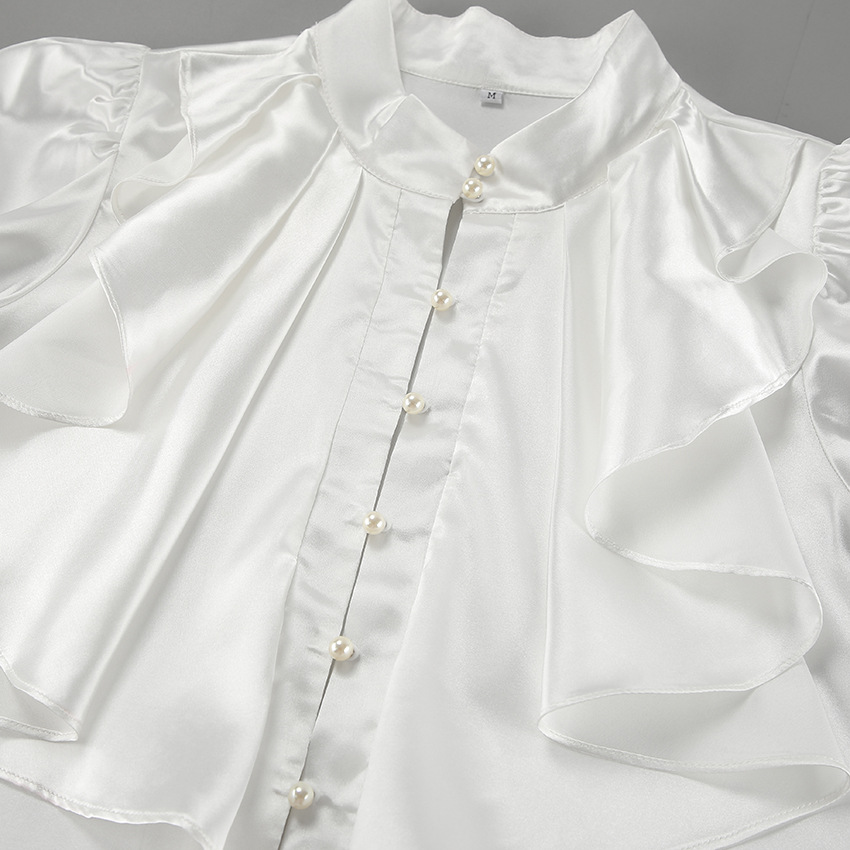 Relaxed Fit Flounce Hem Mandarin Neck Shirt