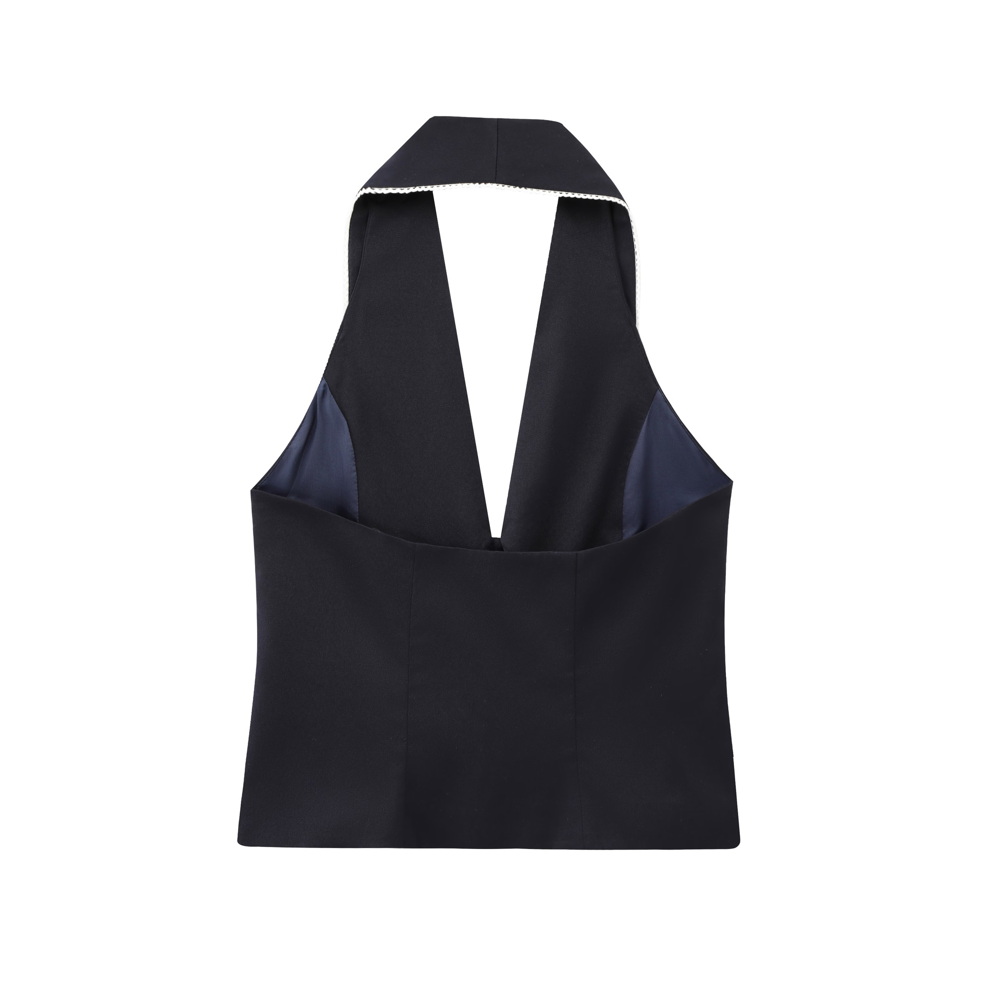 Ladies Solid Color Paneled Halter Ribbon Top