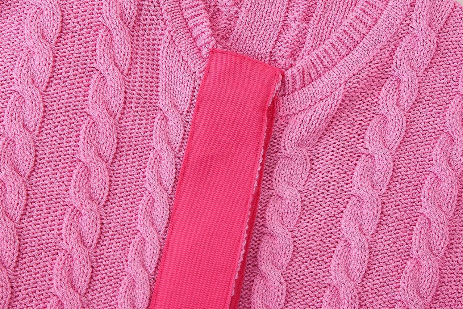 Round neck contrasting color open knit sweater patchwork jacket top