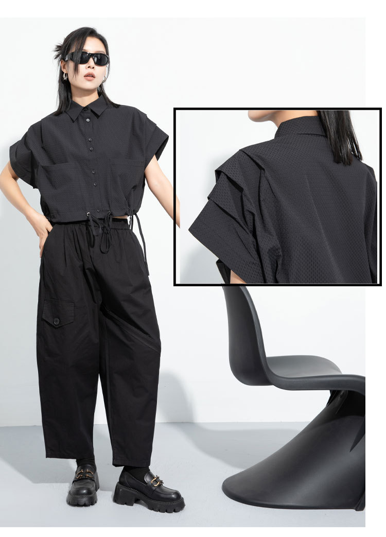 Ladies Streetwear Oversized Half Sleeve Collar Shirt