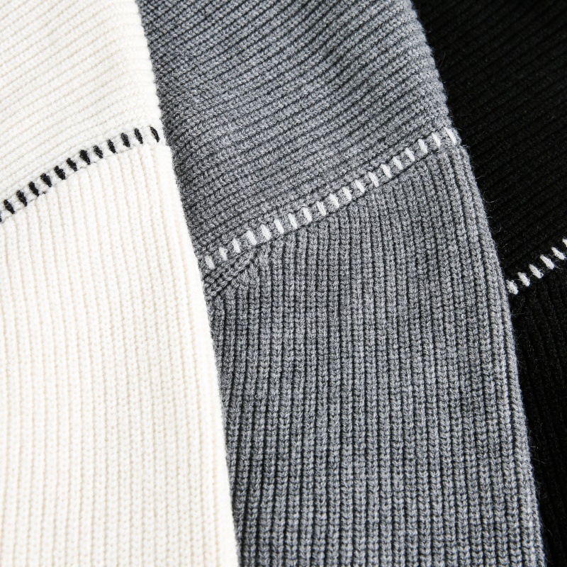 Block Hand Stitching Henley Collar Design Loose Knitwear