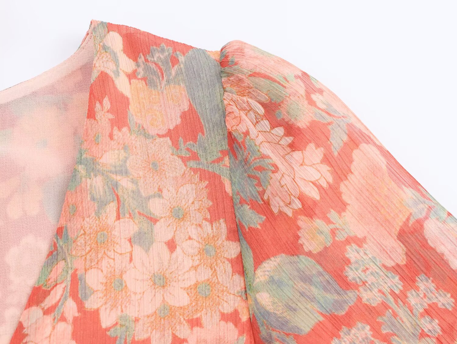 Women's Clothing Flower Print Button V-neck Lantern Sleeve Short Dress