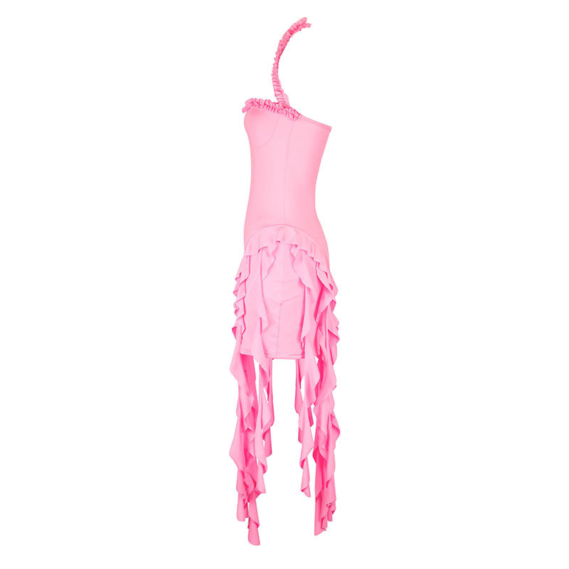 Tie-Neck Fringe Fitted Evening Dress