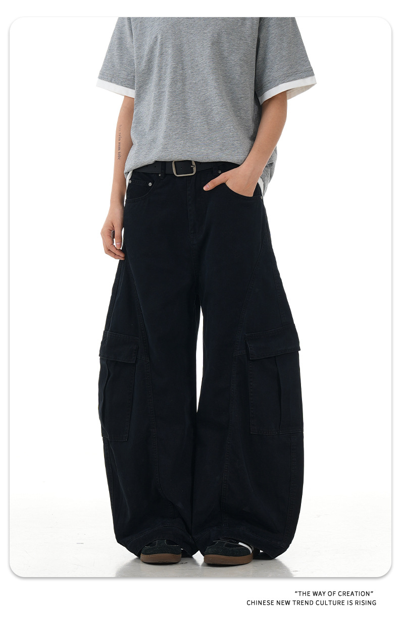 Work Pants with Multiple Pockets Slimming Casual Wide Leg Long Trousers for Men and Women