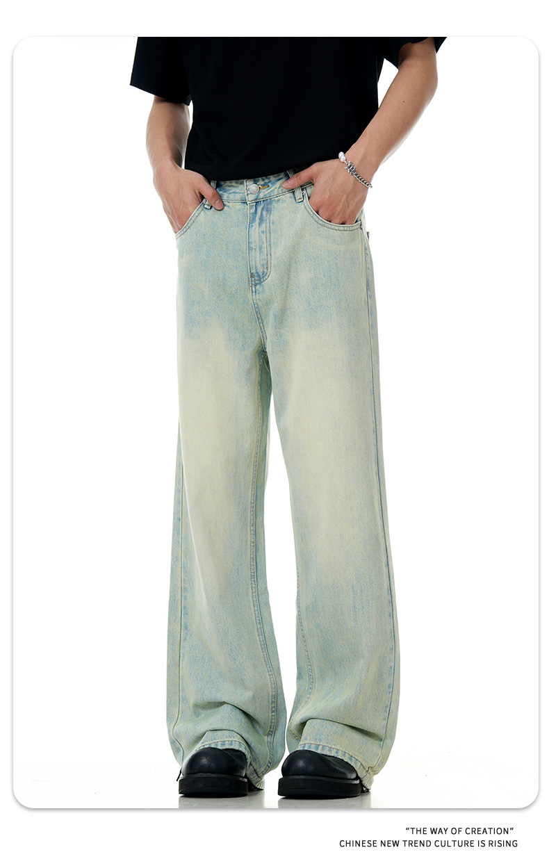 Light Blue Denim Pants for Men and Women Three-Dimensional Slimming Casual Loose Long Pants