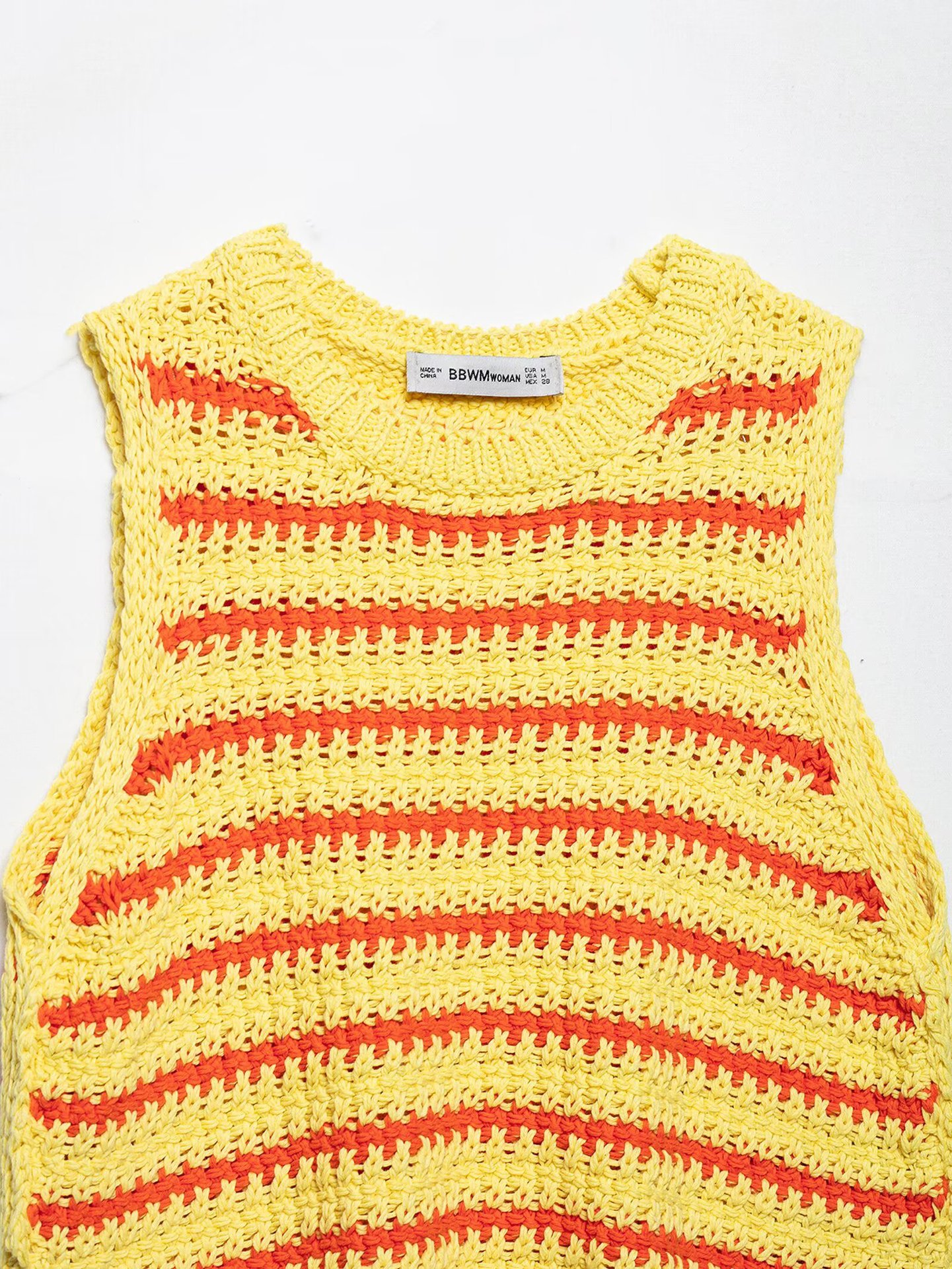 Round neck sleeveless striped slit vest knitted sweater for women