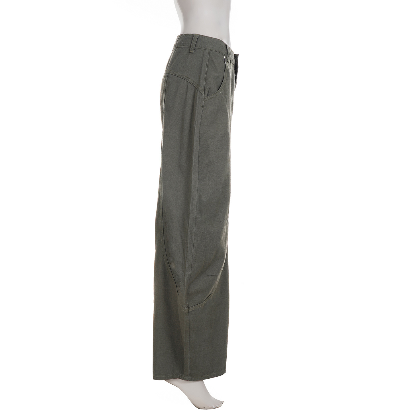 Low waisted denim retro workwear military green casual pants