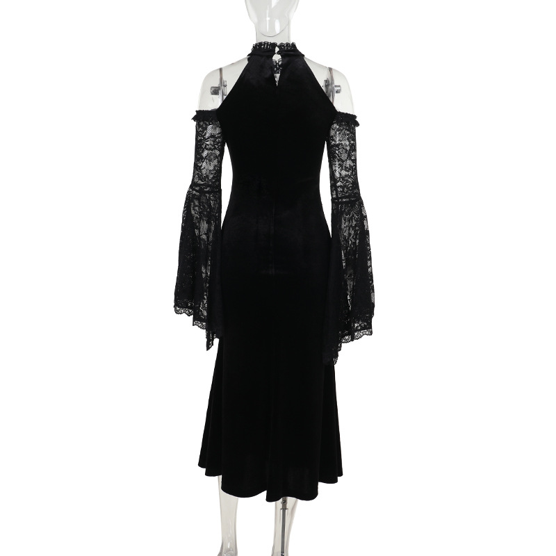 Halter High-Waist Polyester Solid Edgy Bodycon Floor-Length Dress