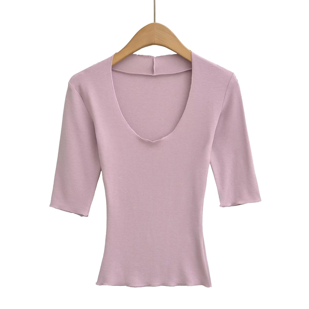 Elbow-Length Scoop Form-Fitting Spice Cropped Tee