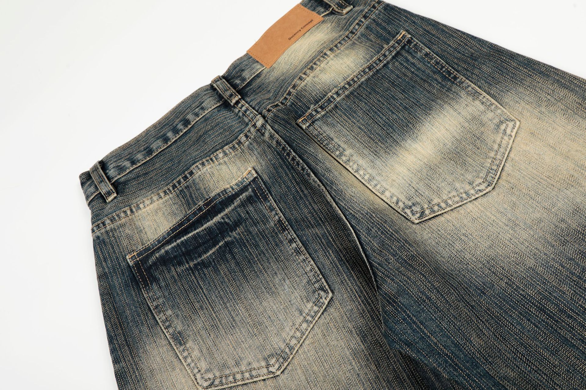 Street Vintage Washed Bamboo Texture Design Loose Wide-Leg Denim Pants for Men and Women