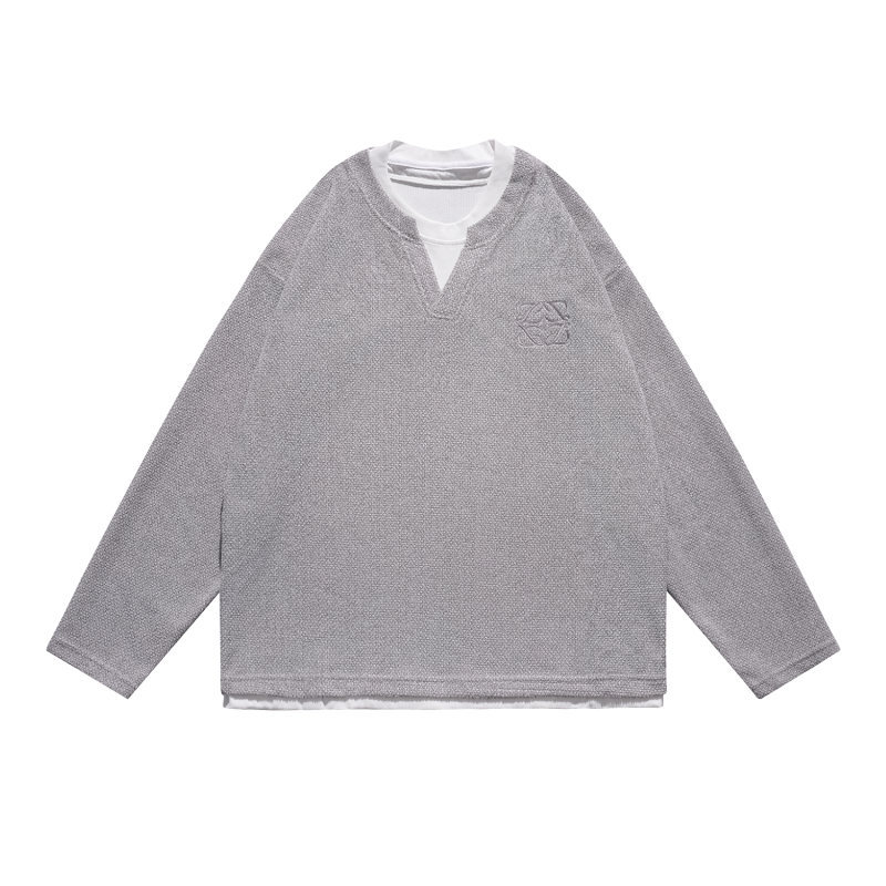 Oversized Colorblock Faux Separates Plunge Hoodie