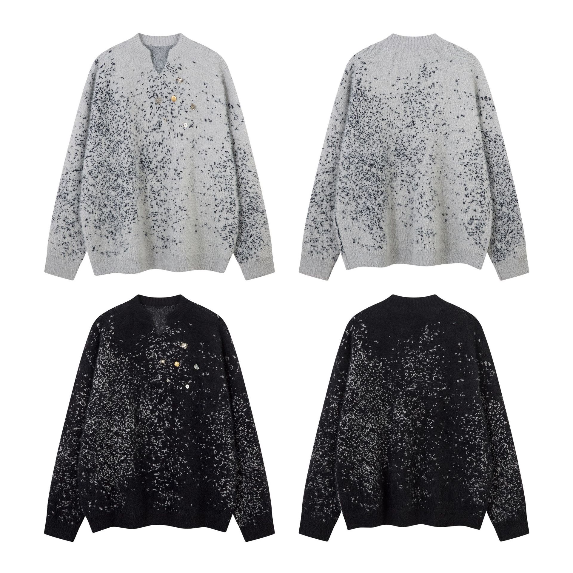 Retro Two-Tone Plunge Sweater