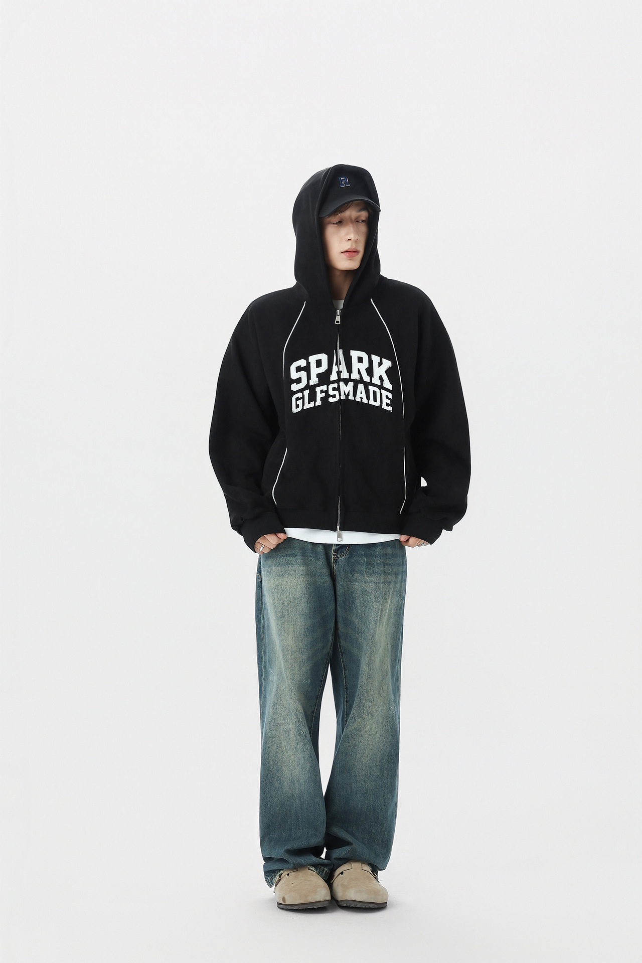 Suede cardigan zipper hoodie
