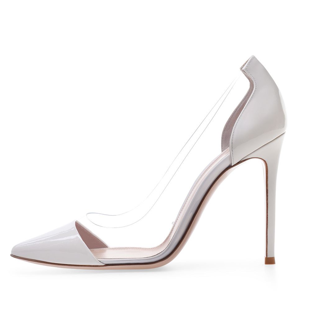 PVC Spliced Pointed High Heel Single Shoes Large Womens Shoes Fashion Shoes