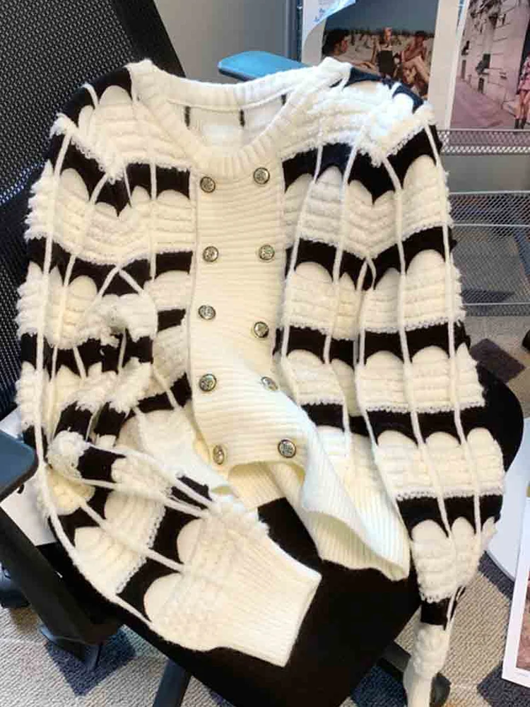 Oversized Overlap Front Two-Tone Acrylic Sweater