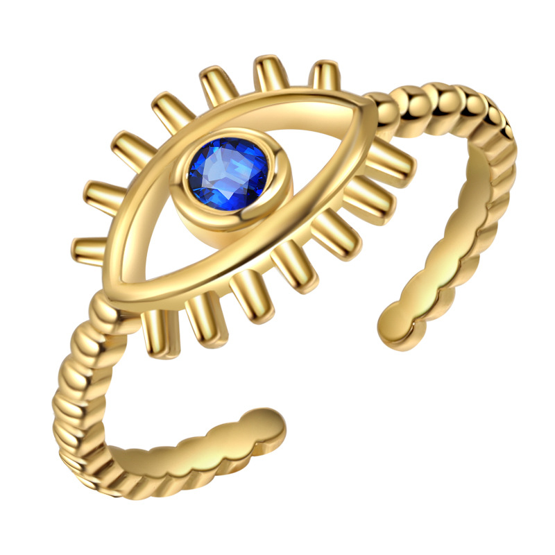 Turkish Zircon Evil Eye Rings For Women Open Adjustbale Gold Plated Stainless Steel Ring Couple Rings Wedding Jewelry Bague