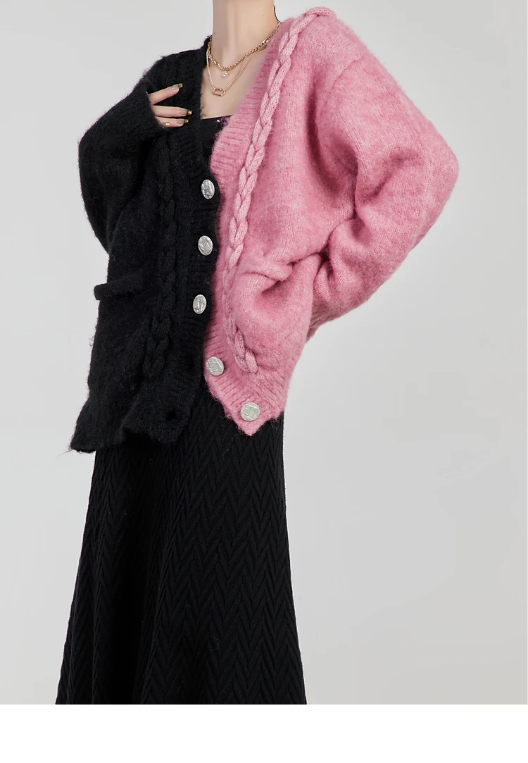 Ladies Colorblock Chunky Oversized Knitted Cardigan