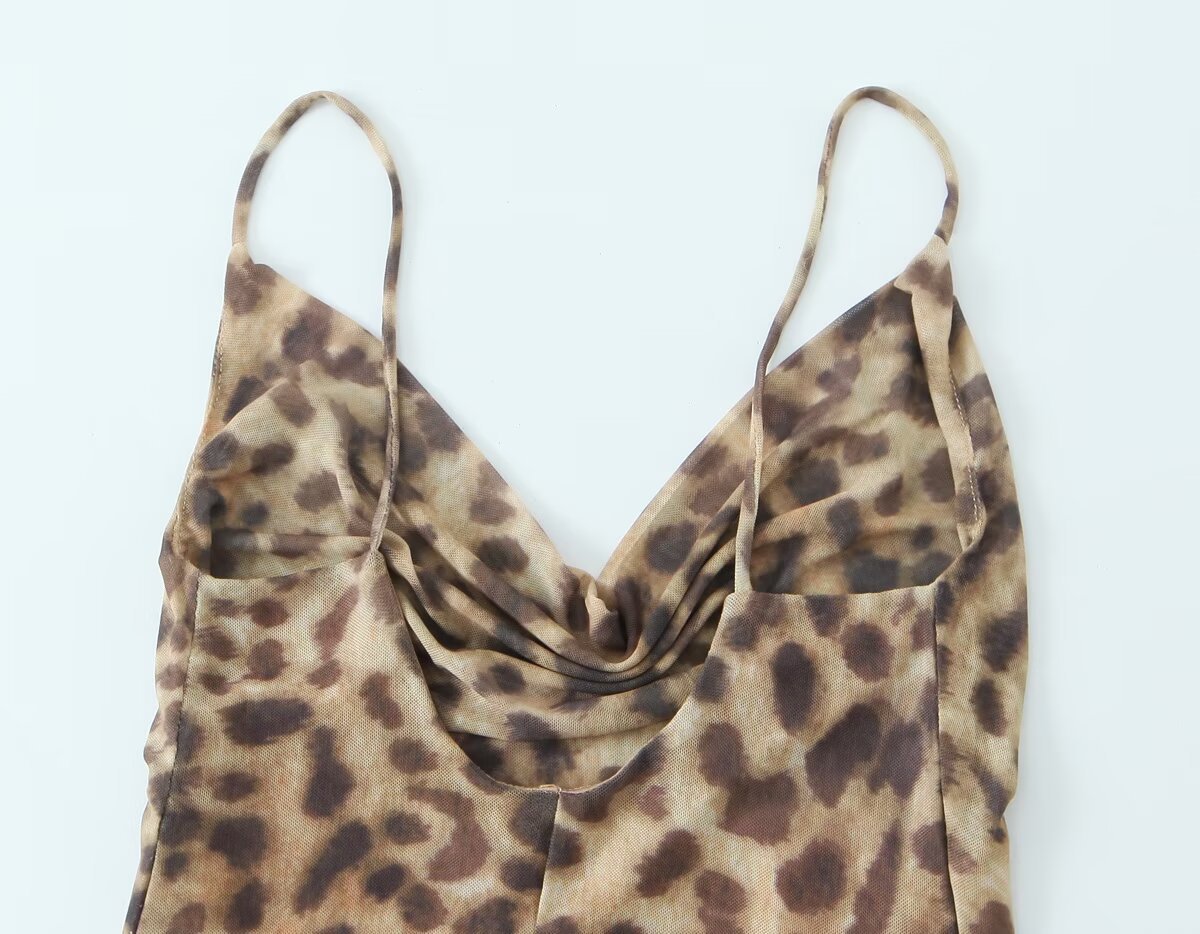Short Leopard Print Mesh Strapless Dress