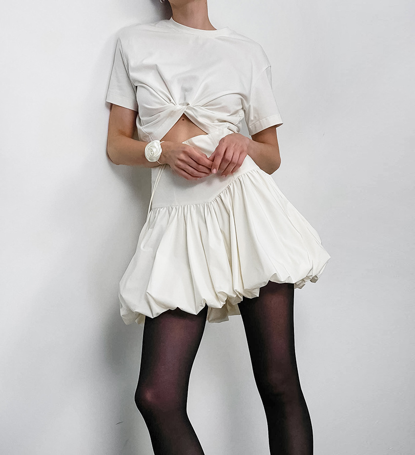 Elegant Cotton High-Waist Bubble Skirt for Office Wear A-Line Skirt Slimming Short Skirt